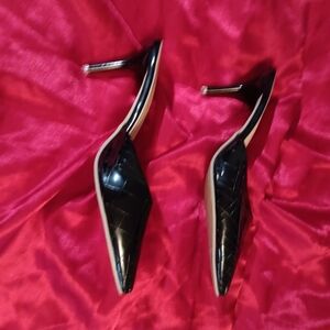 Black Patten leather low slip on pumps